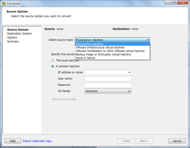 vCenter Converter: Source System