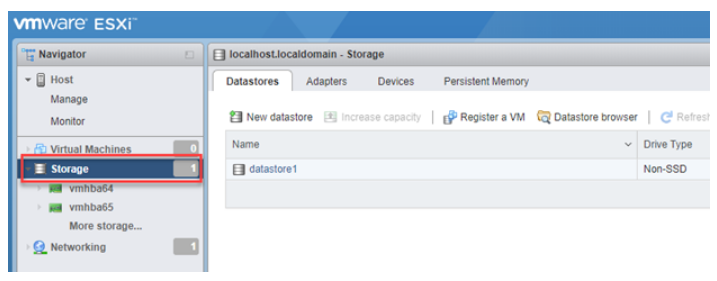 vmware esxi storage tab