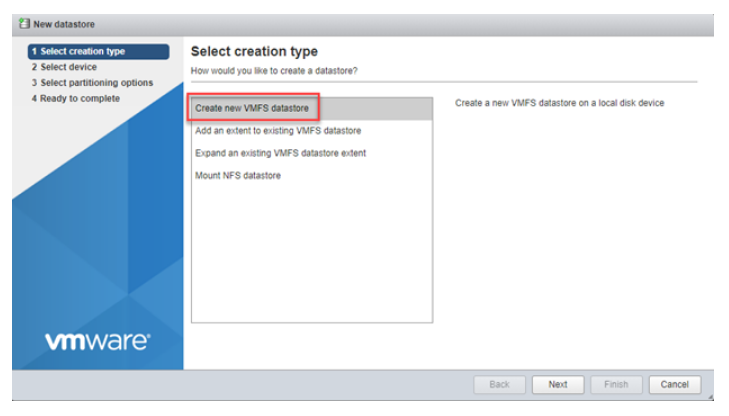 create new vmfs datastore