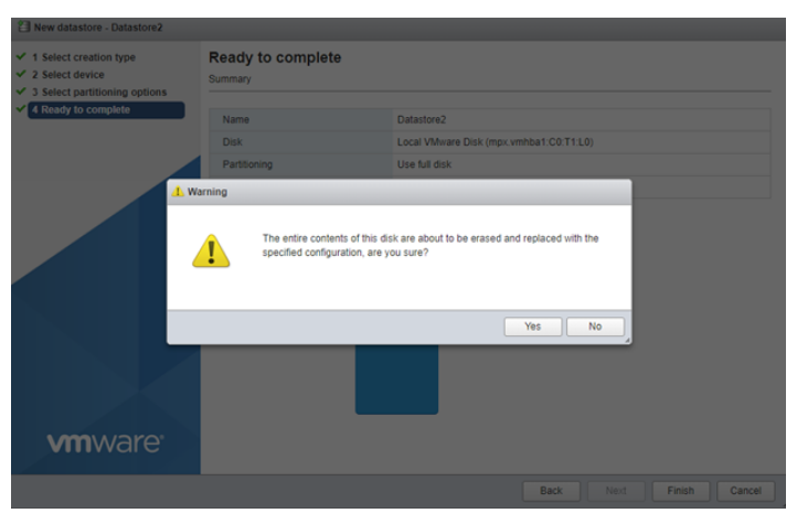 vmfs datastore contents erased warning