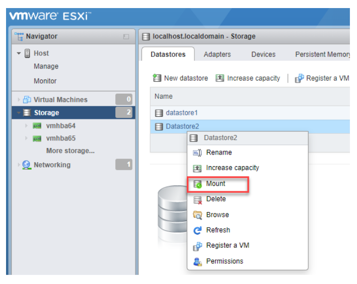 how to mount a vmfs datastore