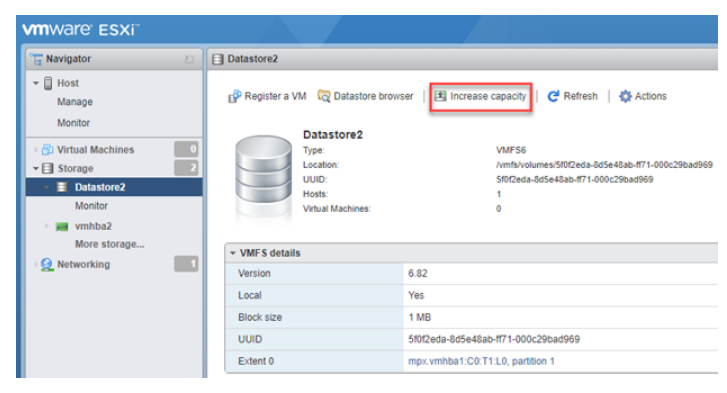 increase capacity of vmfs datastore