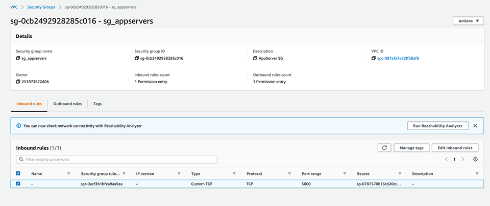 App Server Security Group